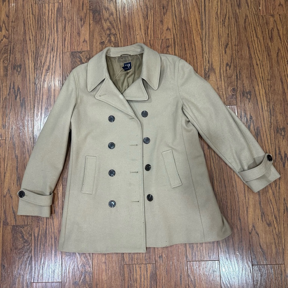 GAP Classic Beige Double-Breasted Wool Pea Coat